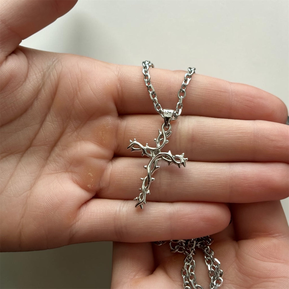 Crown of Thorns Cross Necklace – 925 Sterling Silver