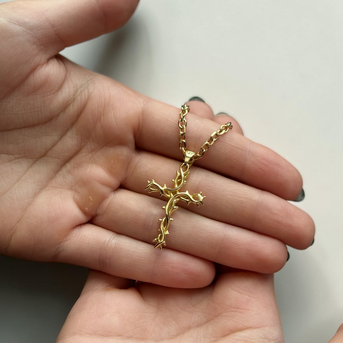 Crown of Thorns Cross Necklace – 10K Gold