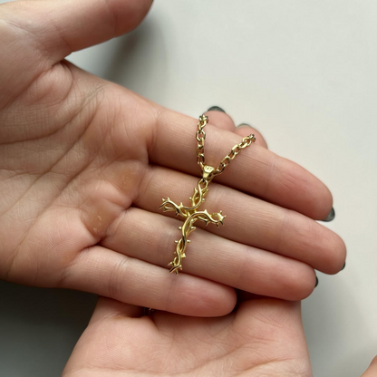 Crown of Thorns Cross Necklace – 10K Gold