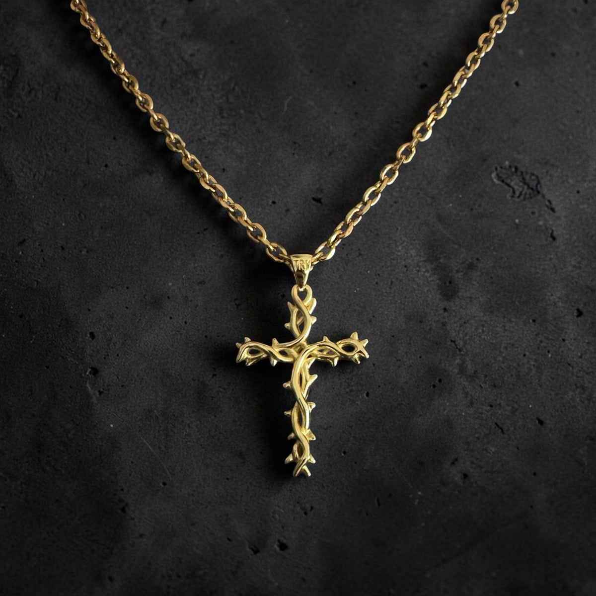Crown of Thorns Cross Necklace – 10K Gold