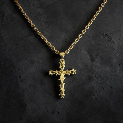 Crown of Thorns Cross Necklace – 10K Gold