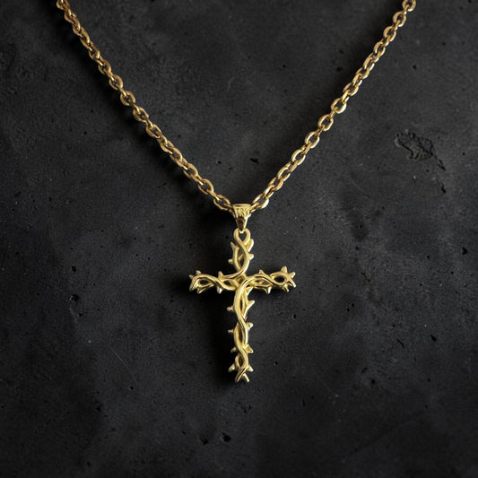TheRisenKing Crown of Thorns Cross Necklace – 10K Gold | Faith Jewelry