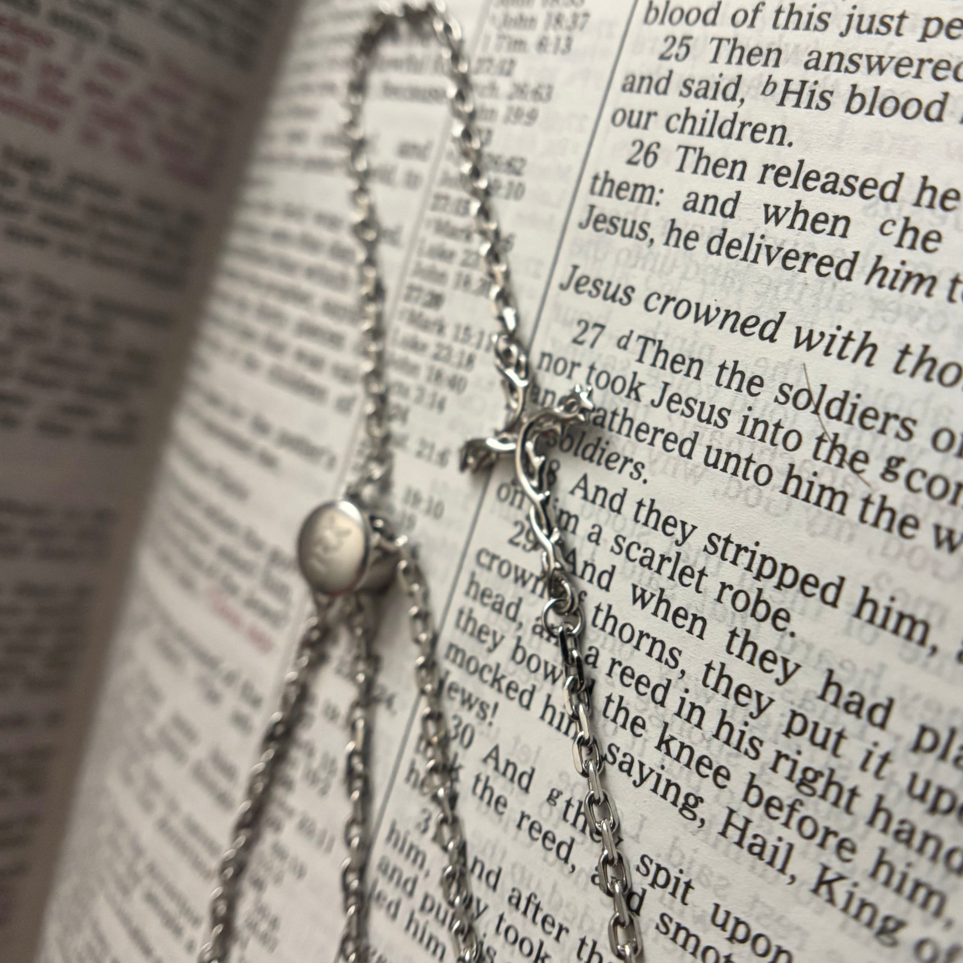 Crown of Thorns Cross Bracelet (Silver)
