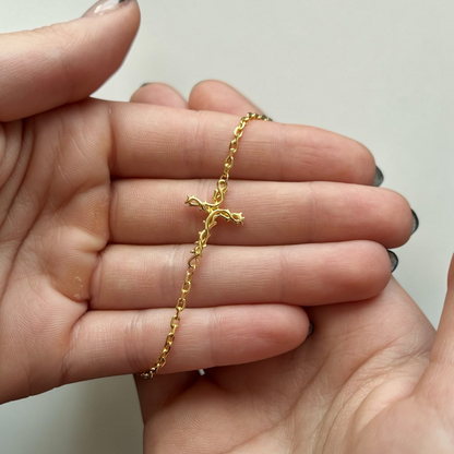 Crown of Thorns Cross Bracelet – 10K Gold