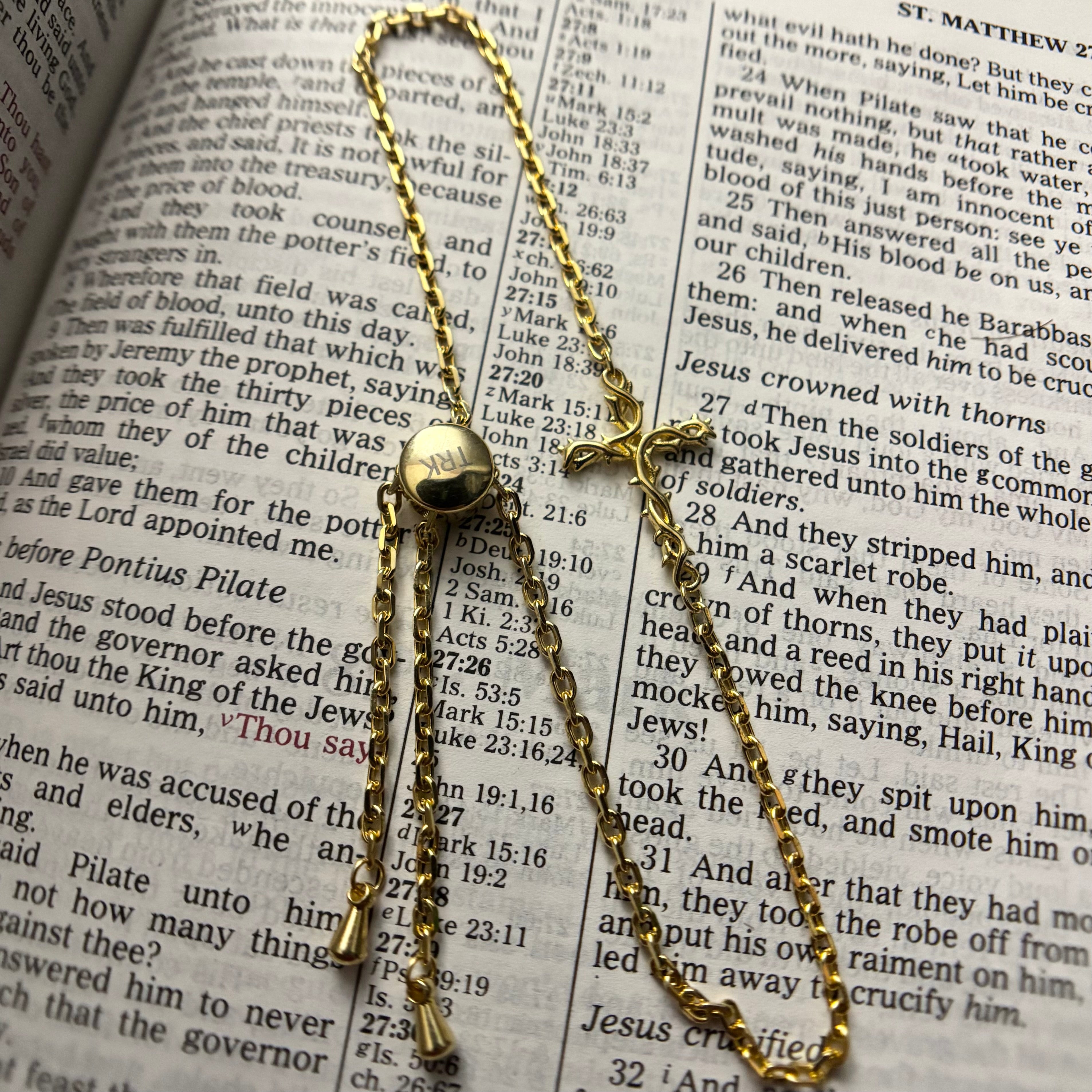 Crown of Thorns Cross Bracelet (Gold)