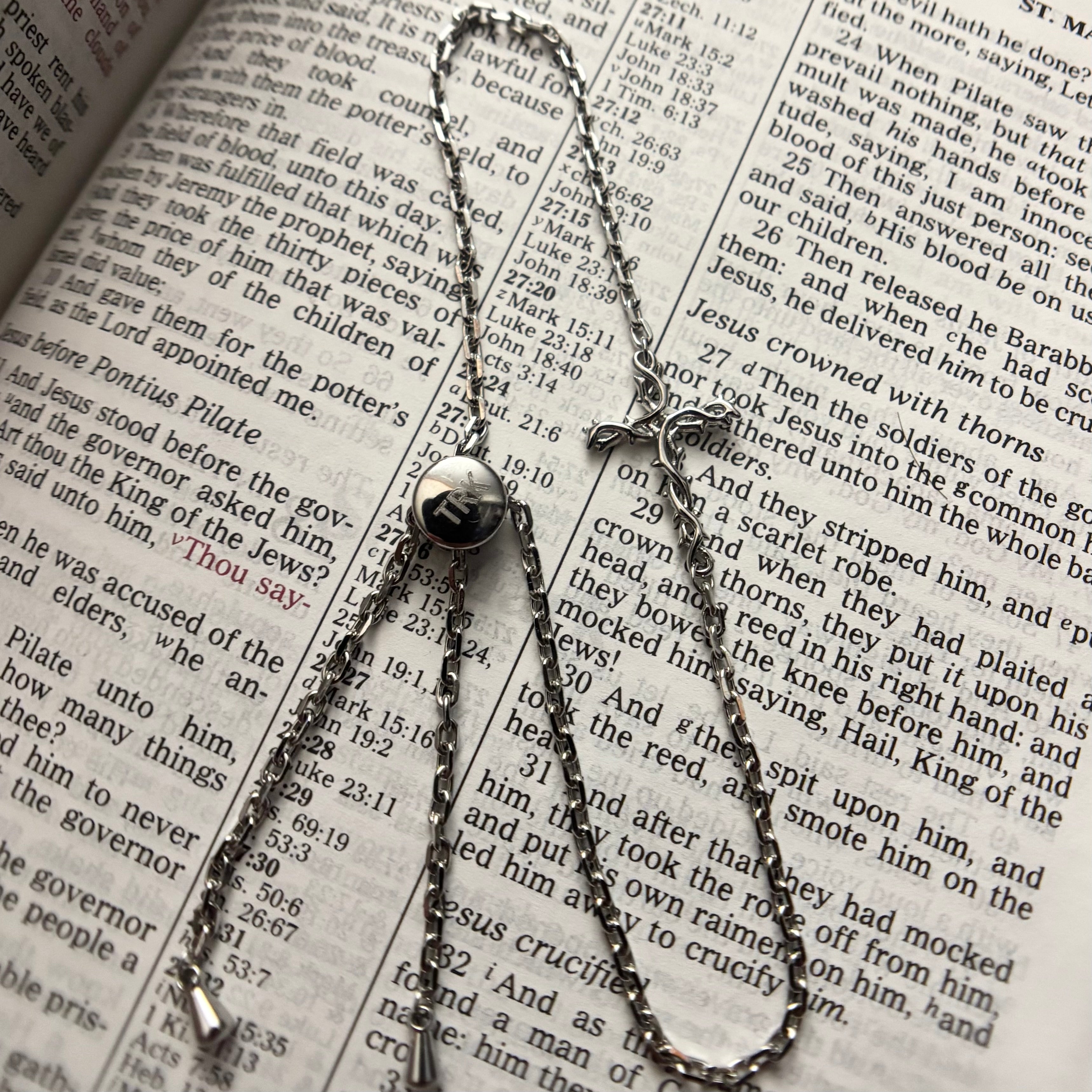 Crown of Thorns Cross Bracelet (Silver)