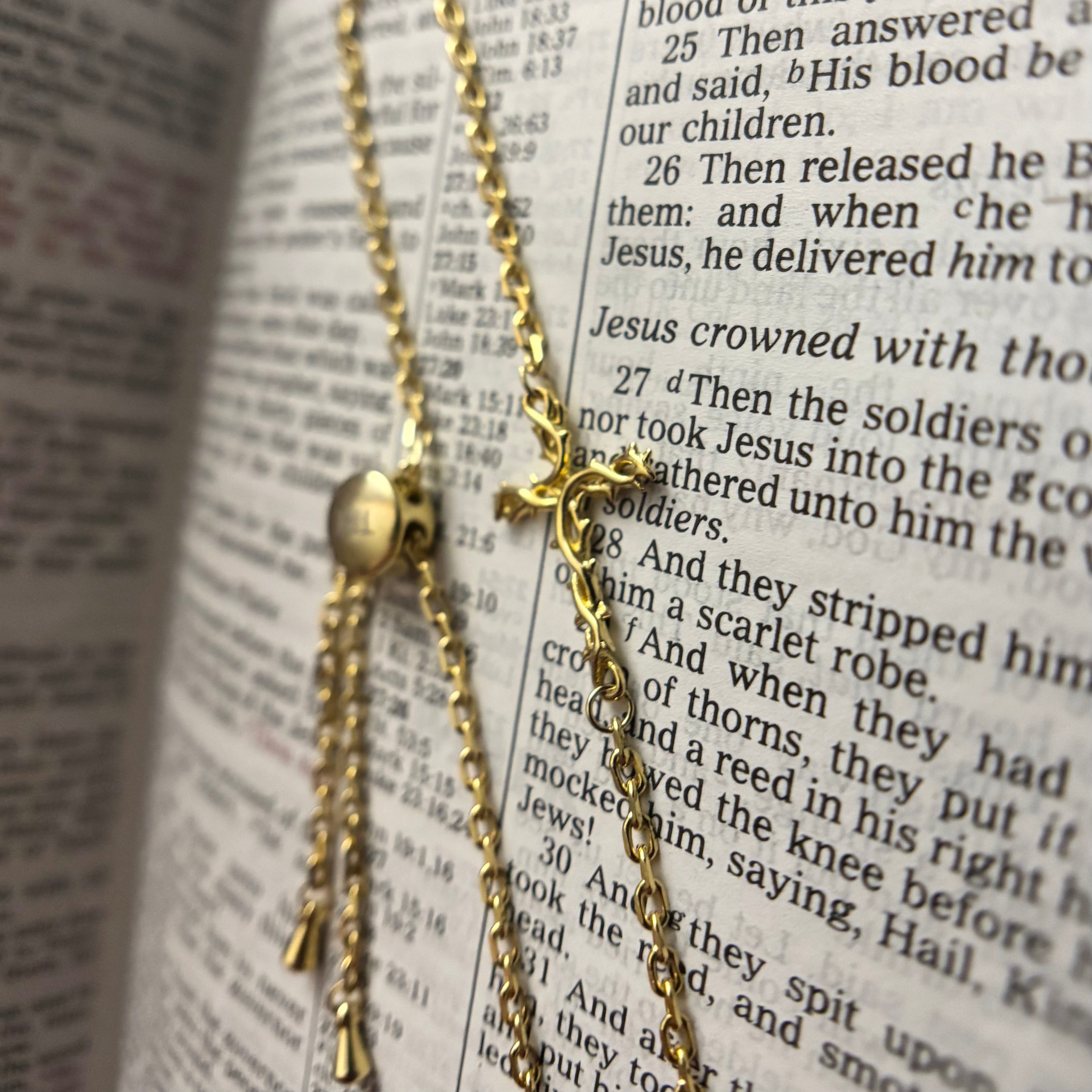 Crown of Thorns Cross Bracelet (Gold)