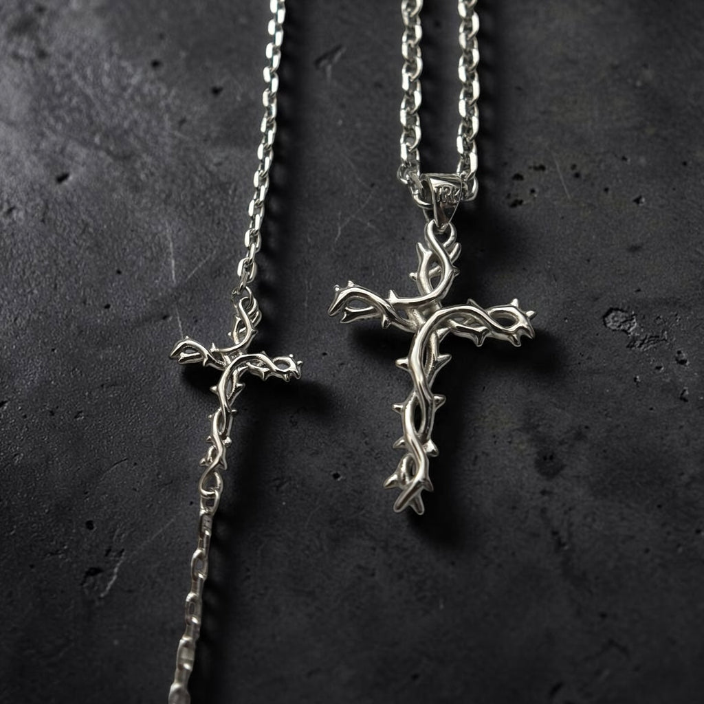 TheRisenKing Thorns Bundle – 925 Sterling Silver Cross Necklace & Bracelet Set | Faith Jewelry