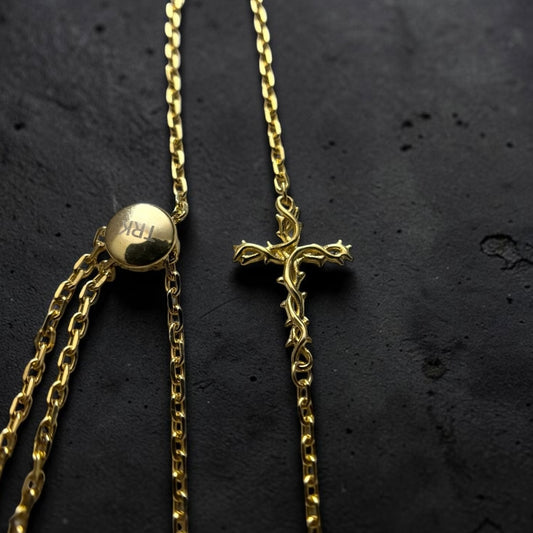 TheRisenKing Crown of Thorns Cross Bracelet – 10K Gold | Faith Jewelry