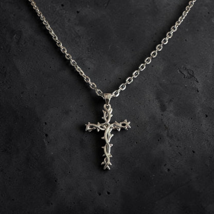 Crown of Thorns Cross Necklace – 925 Sterling Silver