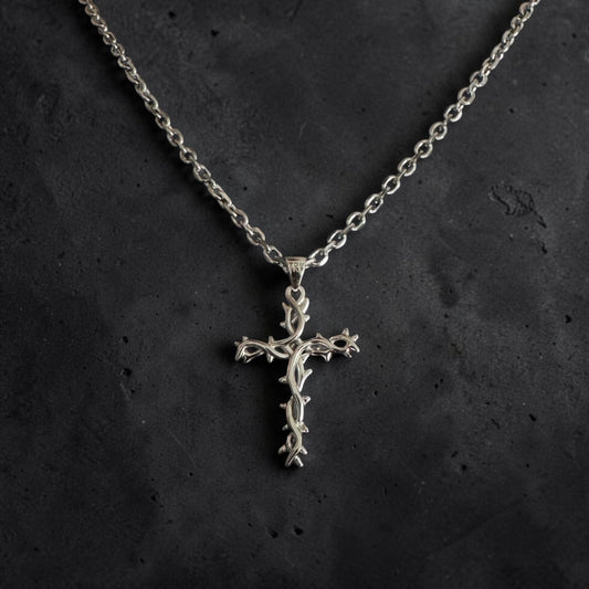 TheRisenKing Crown of Thorns Cross Necklace – 925 Sterling Silver | Faith Jewelry