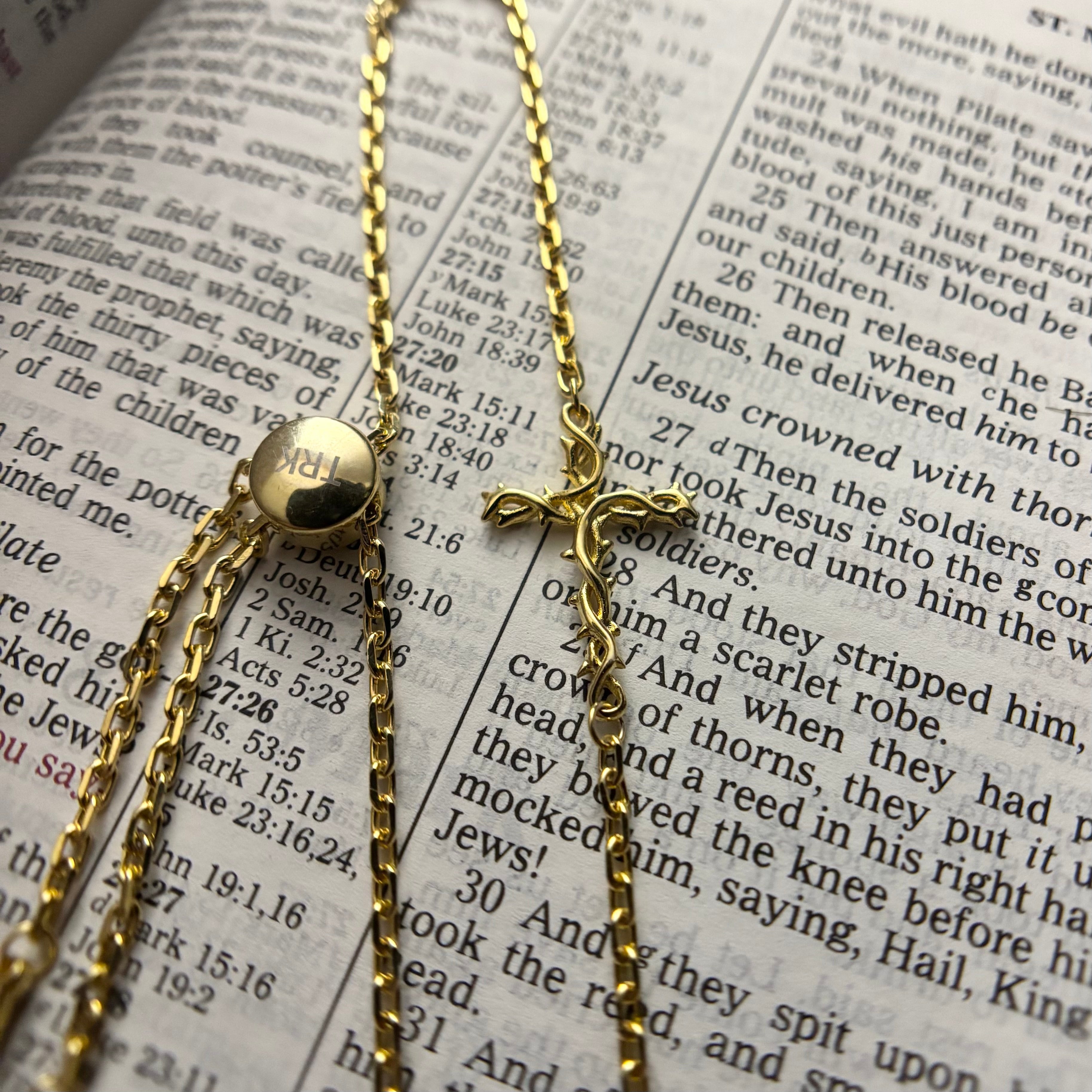 Crown of Thorns Cross Bracelet (Gold)