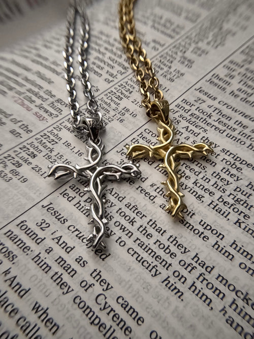 Crown of Thorns Cross Necklace (Gold)