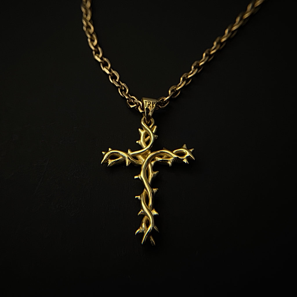 Crown of Thorns Cross Necklace (Gold)
