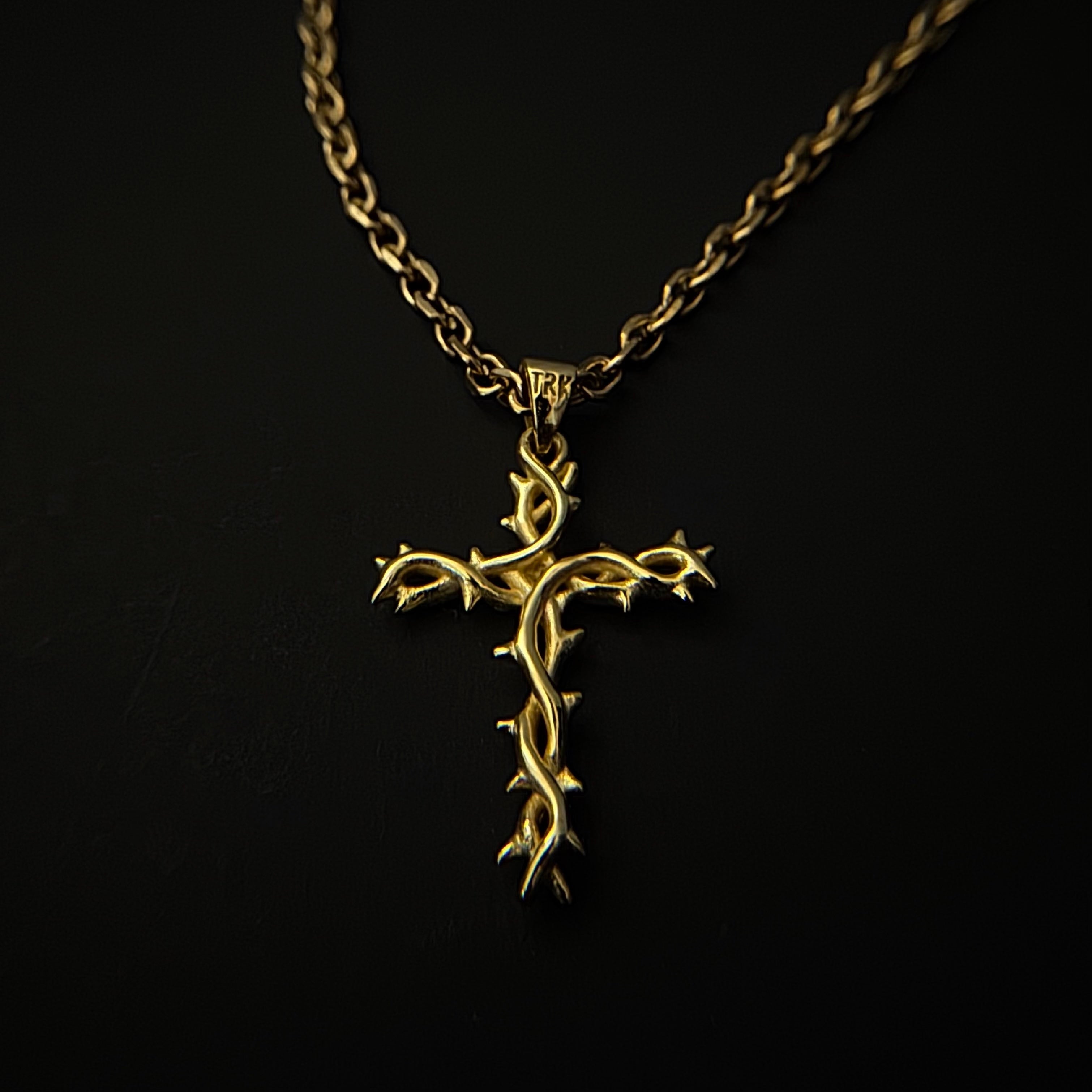 Crown of Thorns Cross Necklace (Gold)