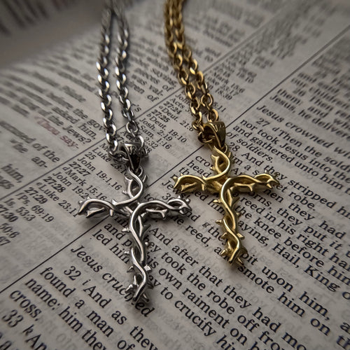 Crown of Thorns Cross Necklace (Gold)