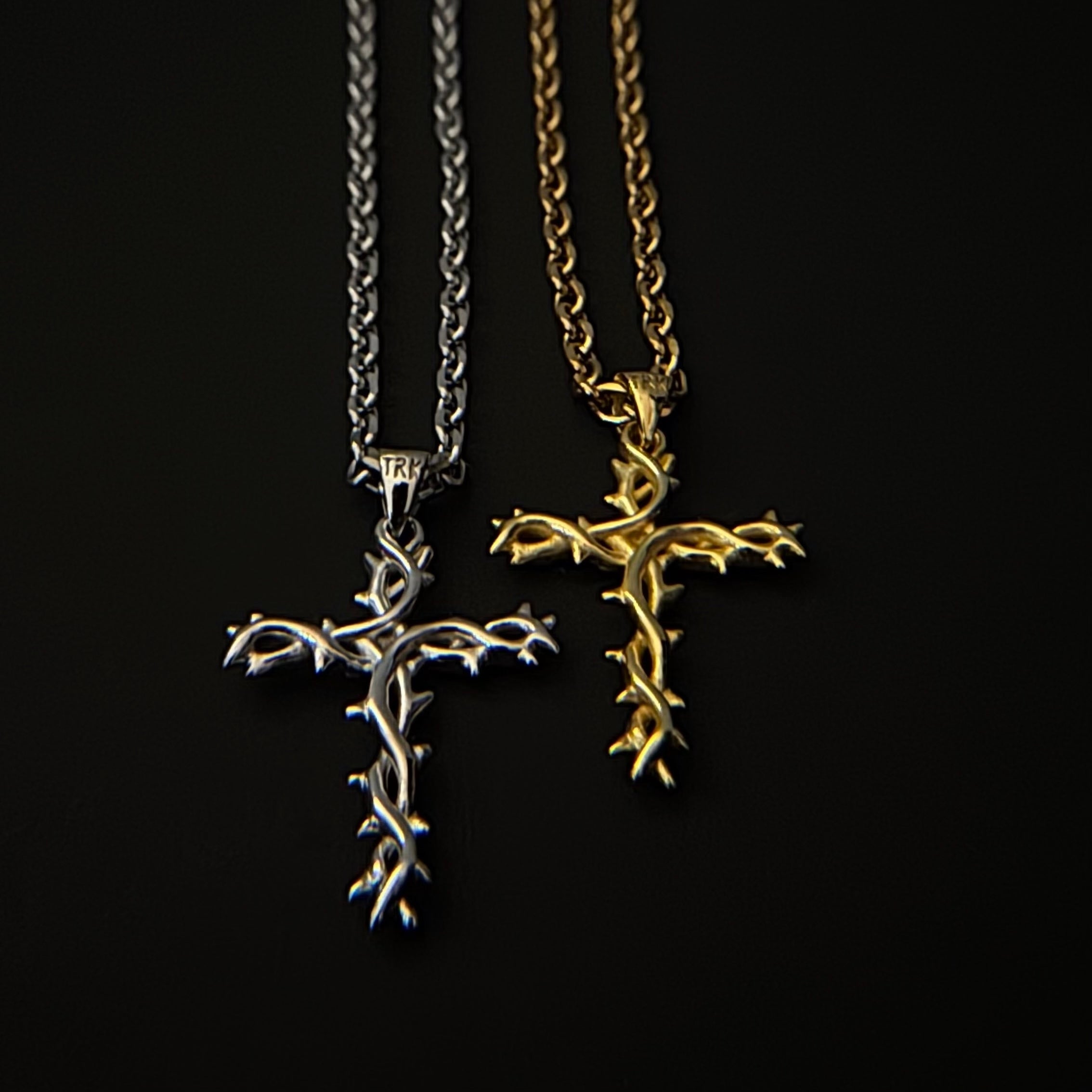 Crown of Thorns Cross Necklace (Silver)