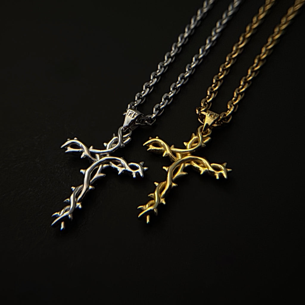 Crown of Thorns Cross Necklace (Gold)