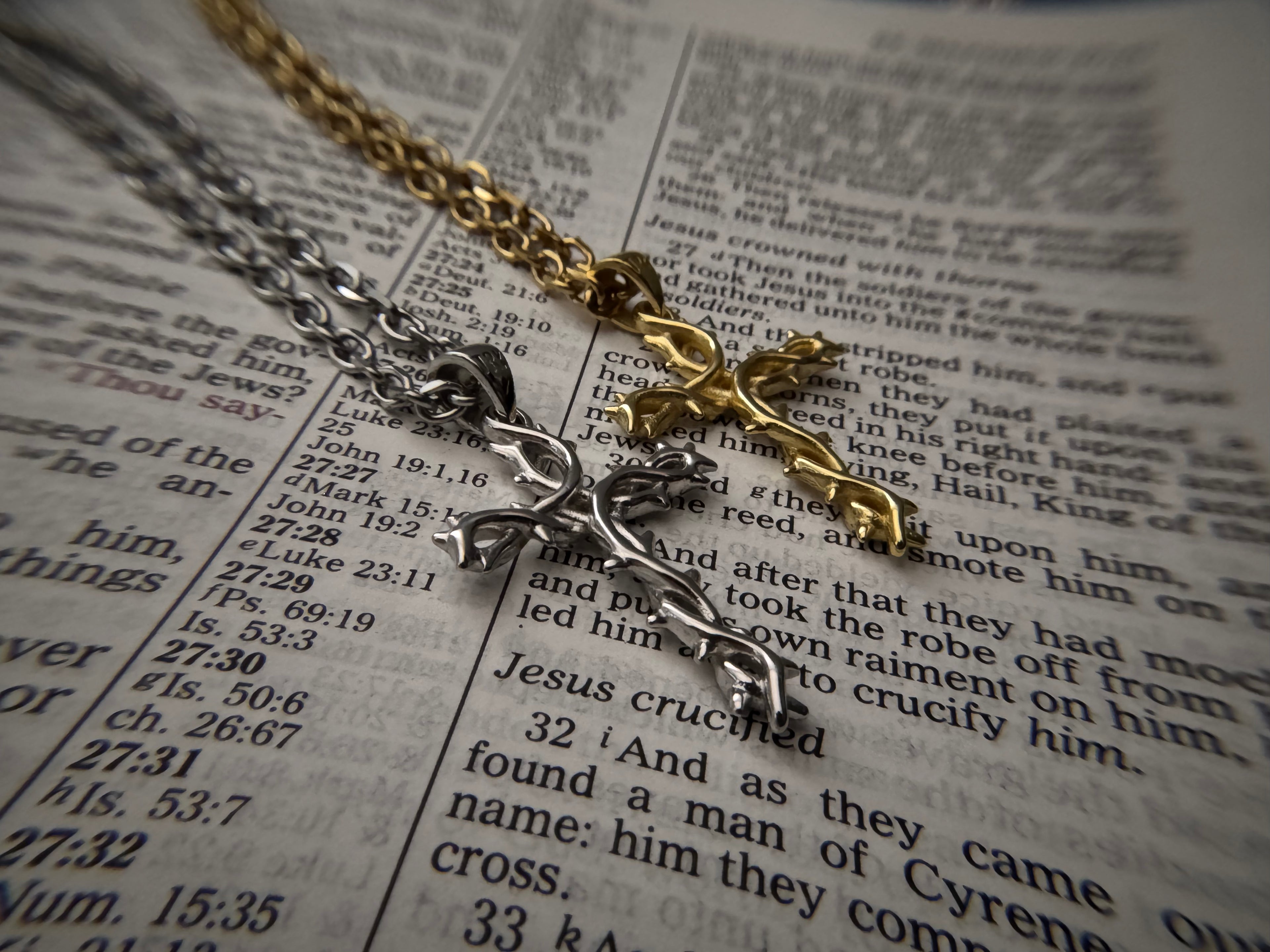 Crown of Thorns Cross Necklace (Silver)