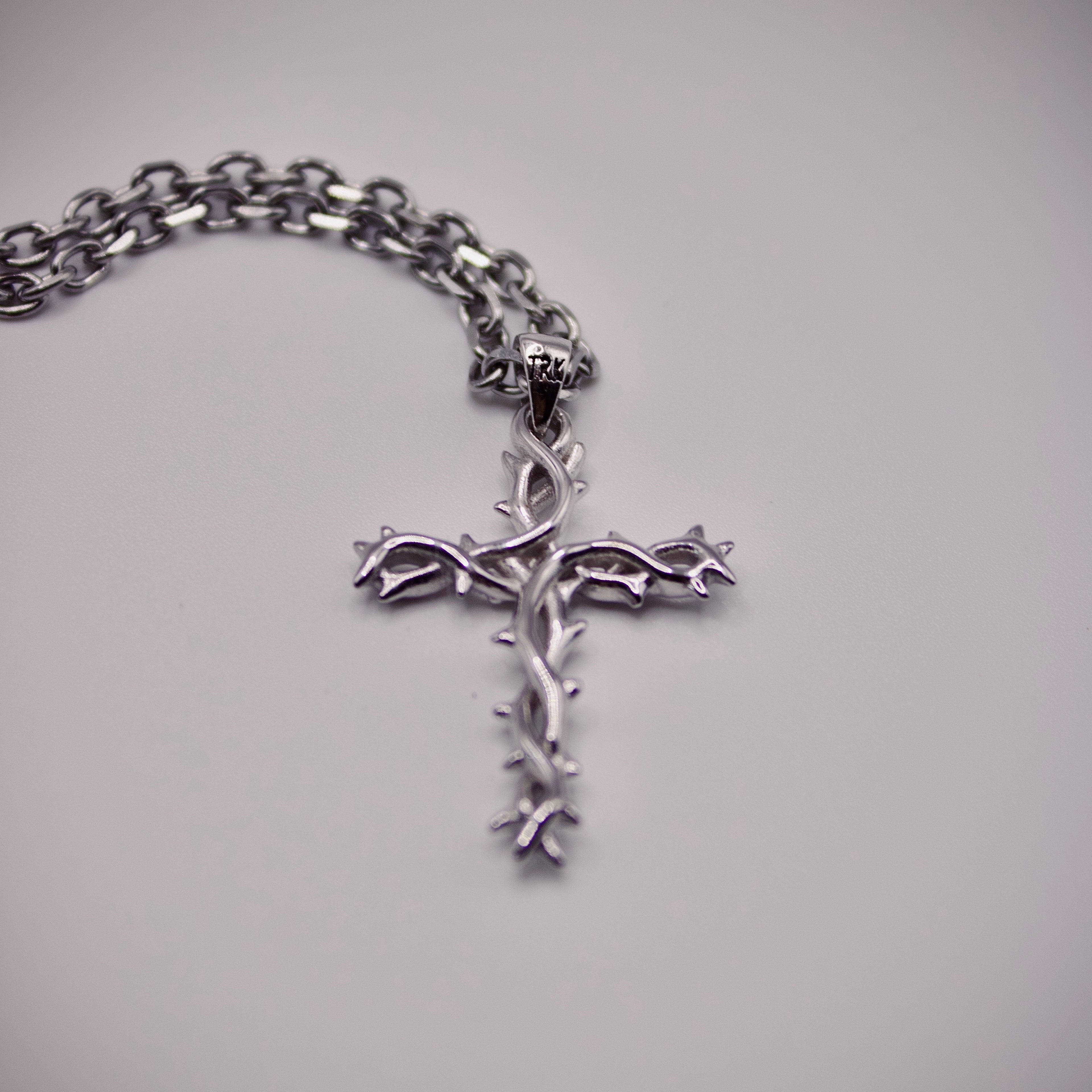 Crown of Thorns Cross Necklace (Silver)