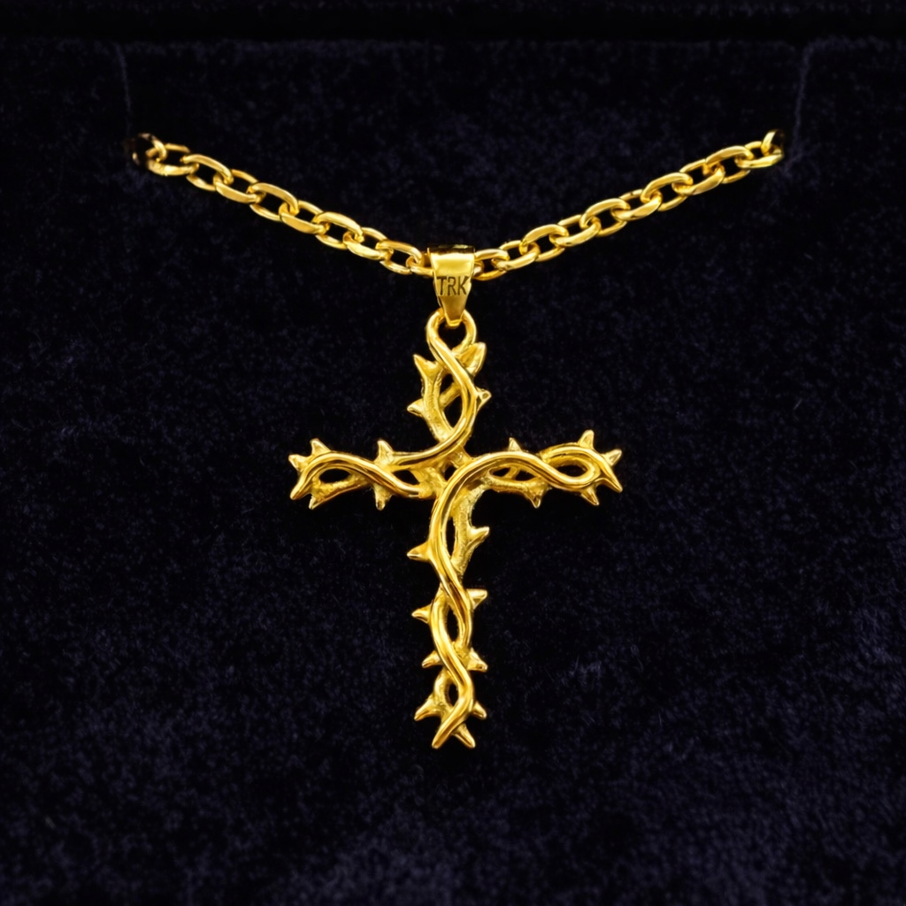 Crown of Thorns Cross Necklace (Gold)